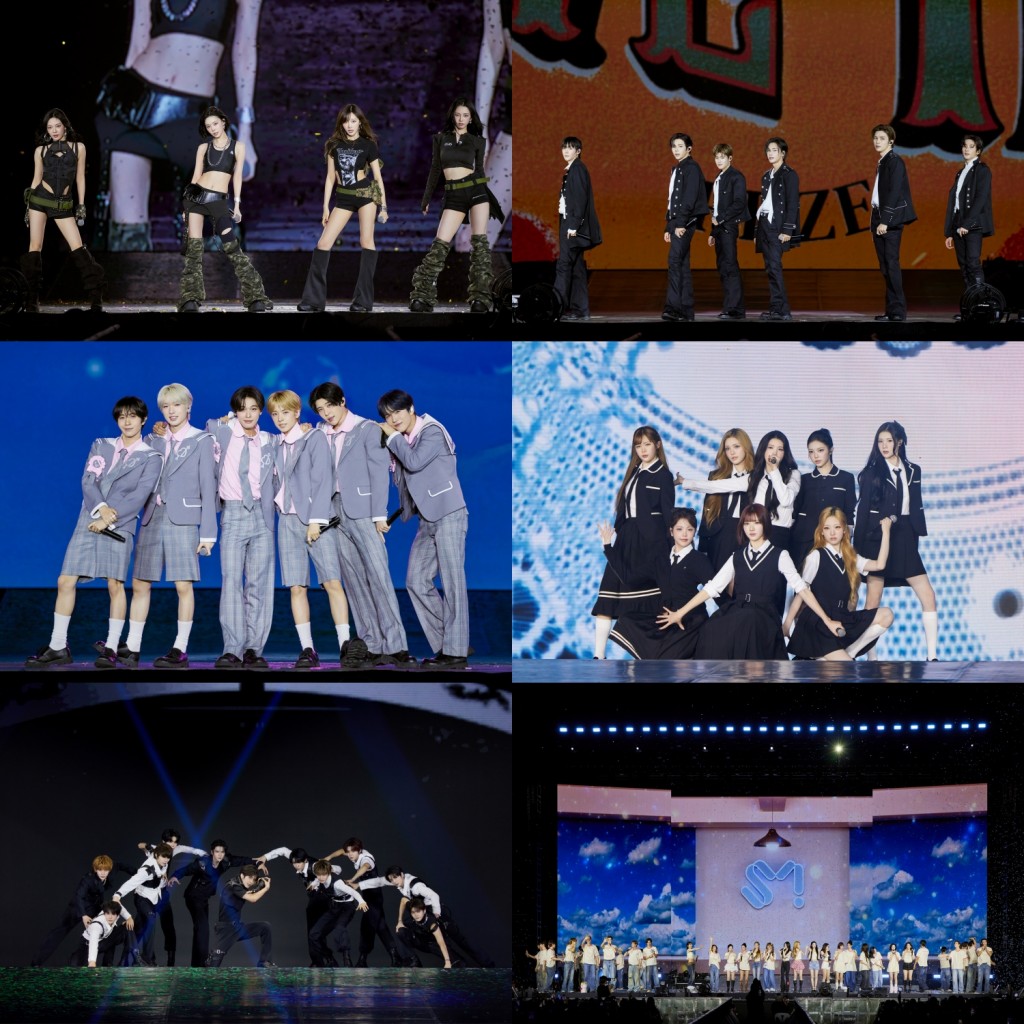 SMTOWN LIVE 2025-26 การแสดงที่กรุงเทพฯ ภาพที่ 2 (เริ่มจากแถวบนสุดซ้าย aespa-RIIZE-NCT WISH-Hearts2Hearts-SMTR25-รวมศิลปิน)