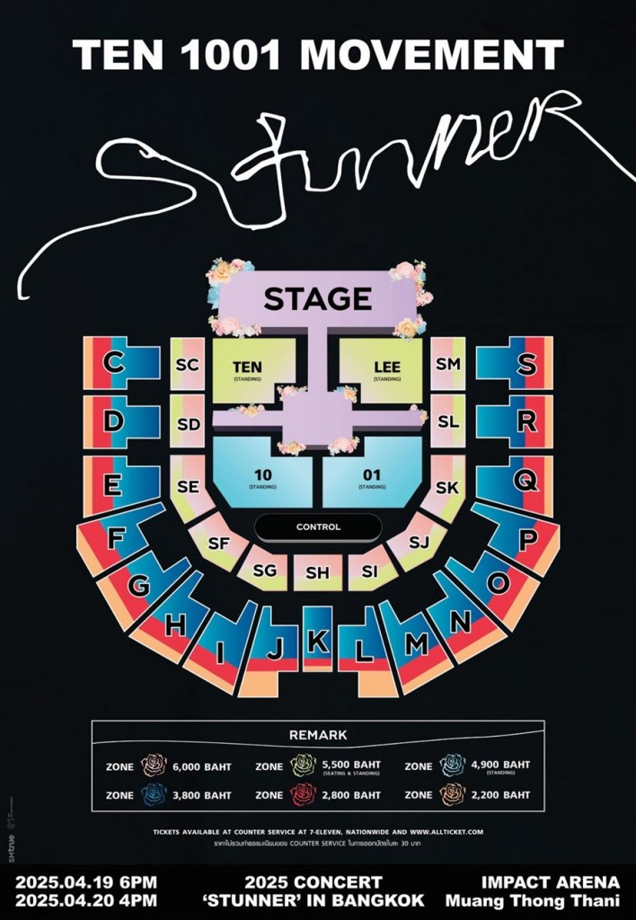 [ภาพผังที่นั่ง] 2025 TEN CONCERT 1001 MOVEMENT 'STUNNER' IN BANGKOK