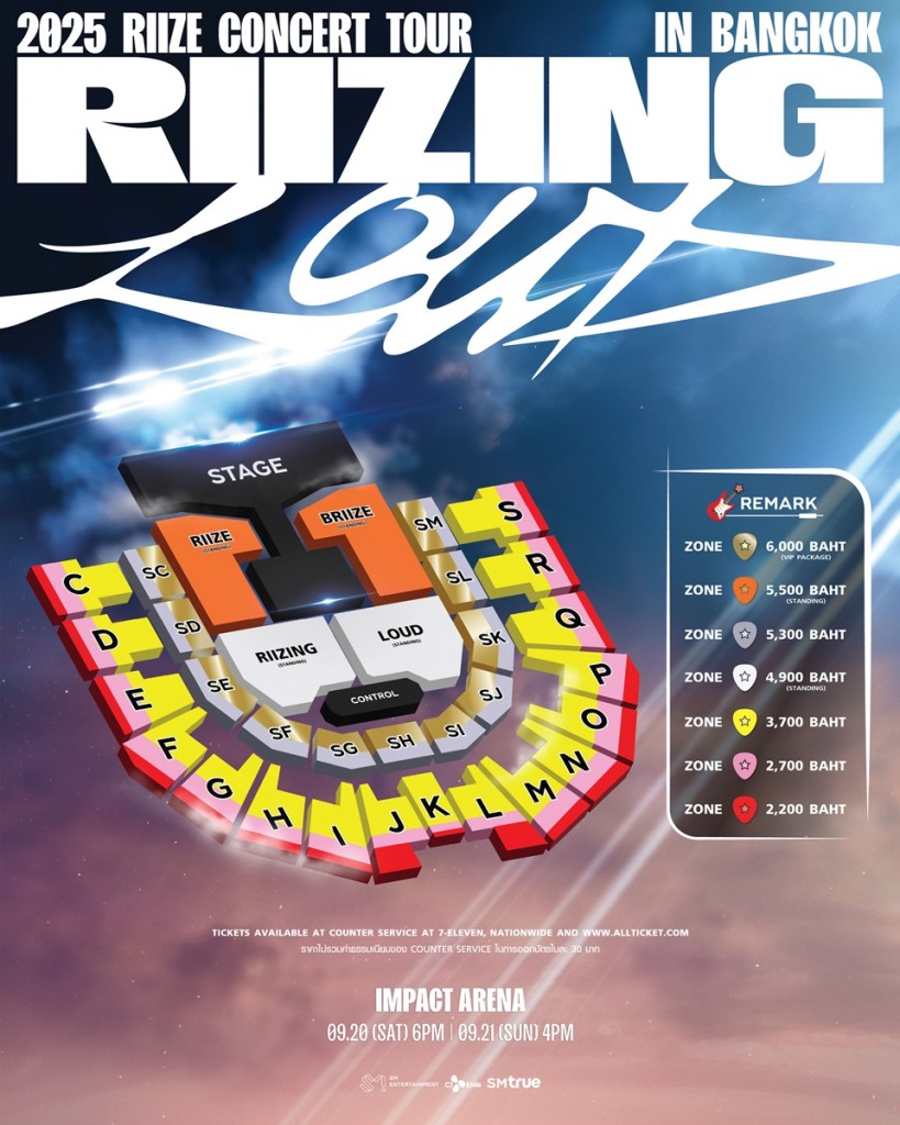 [ภาพผังที่นั่ง] คอนเสิร์ต 2025 RIIZE CONCERT TOUR [RIIZING LOUD] IN BANGKOK