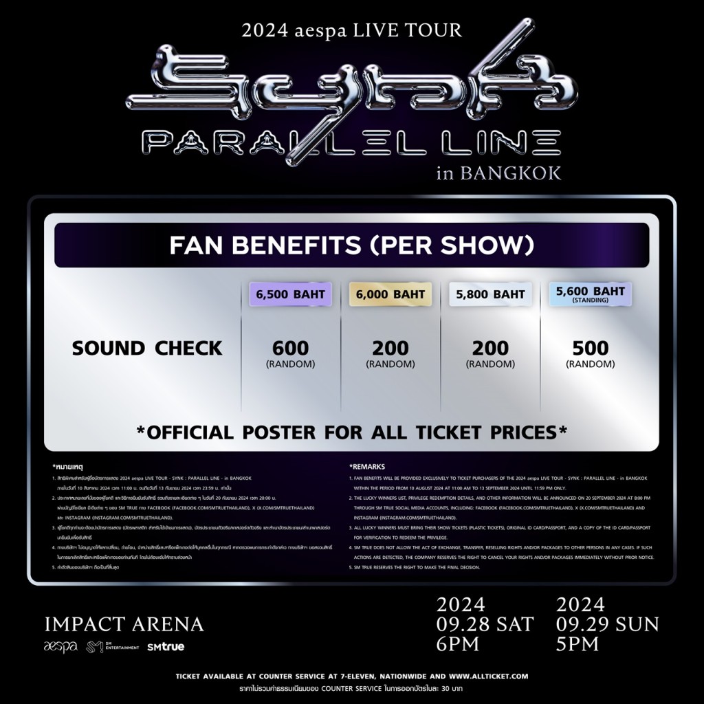[ภาพสิทธิพิเศษ] คอนเสิร์ต 2024 aespa LIVE TOUR – SYNK  PARALLEL LINE – in BANGKOK