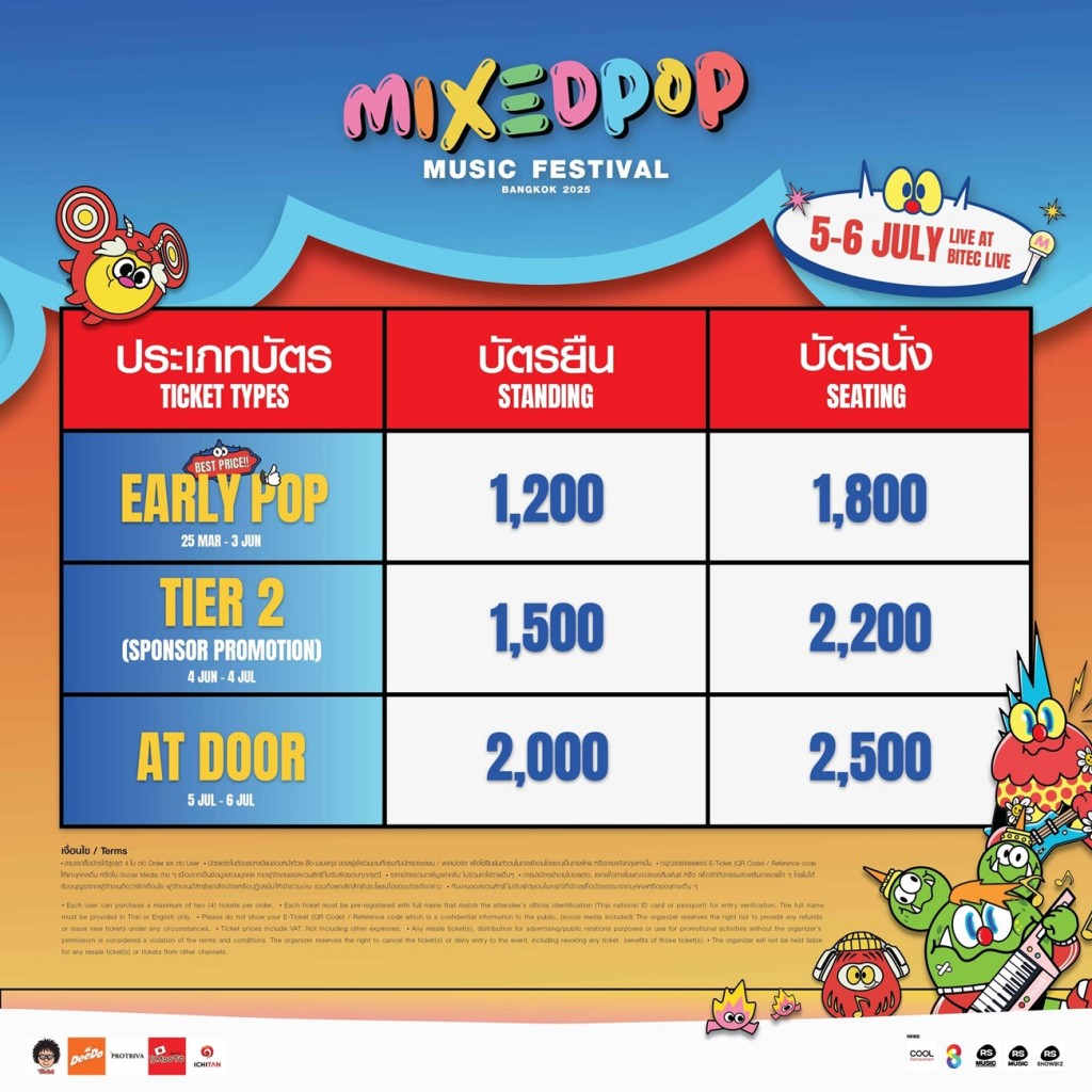 ราคาบัตร Mixedpop Music Festival